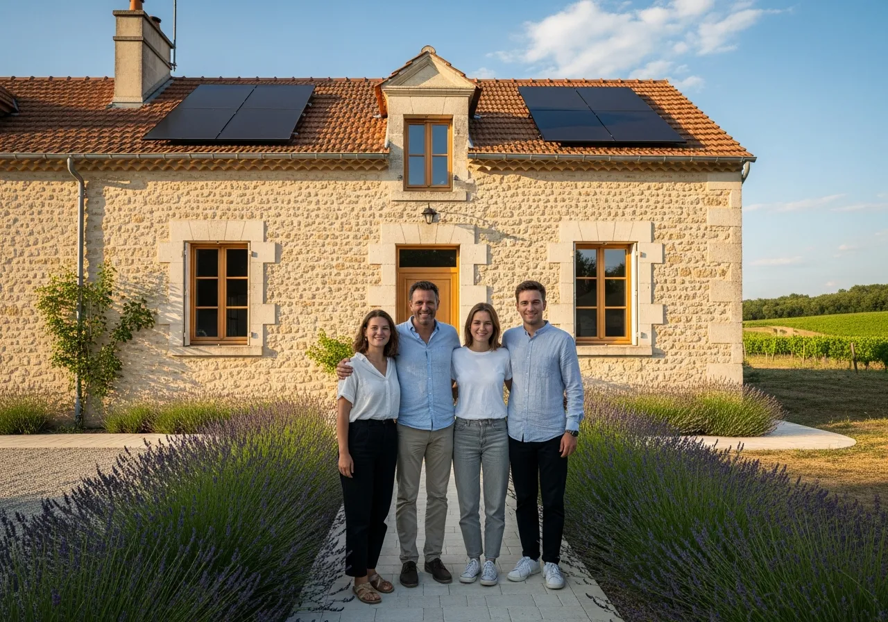 Famille heureuse après rénovation