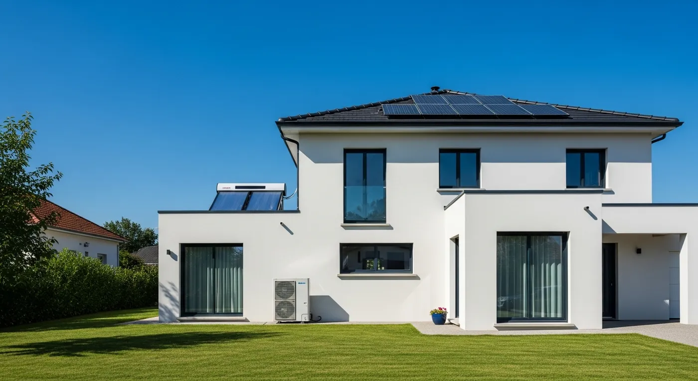Maison rénovée avec pompe à chaleur et panneaux solaires
